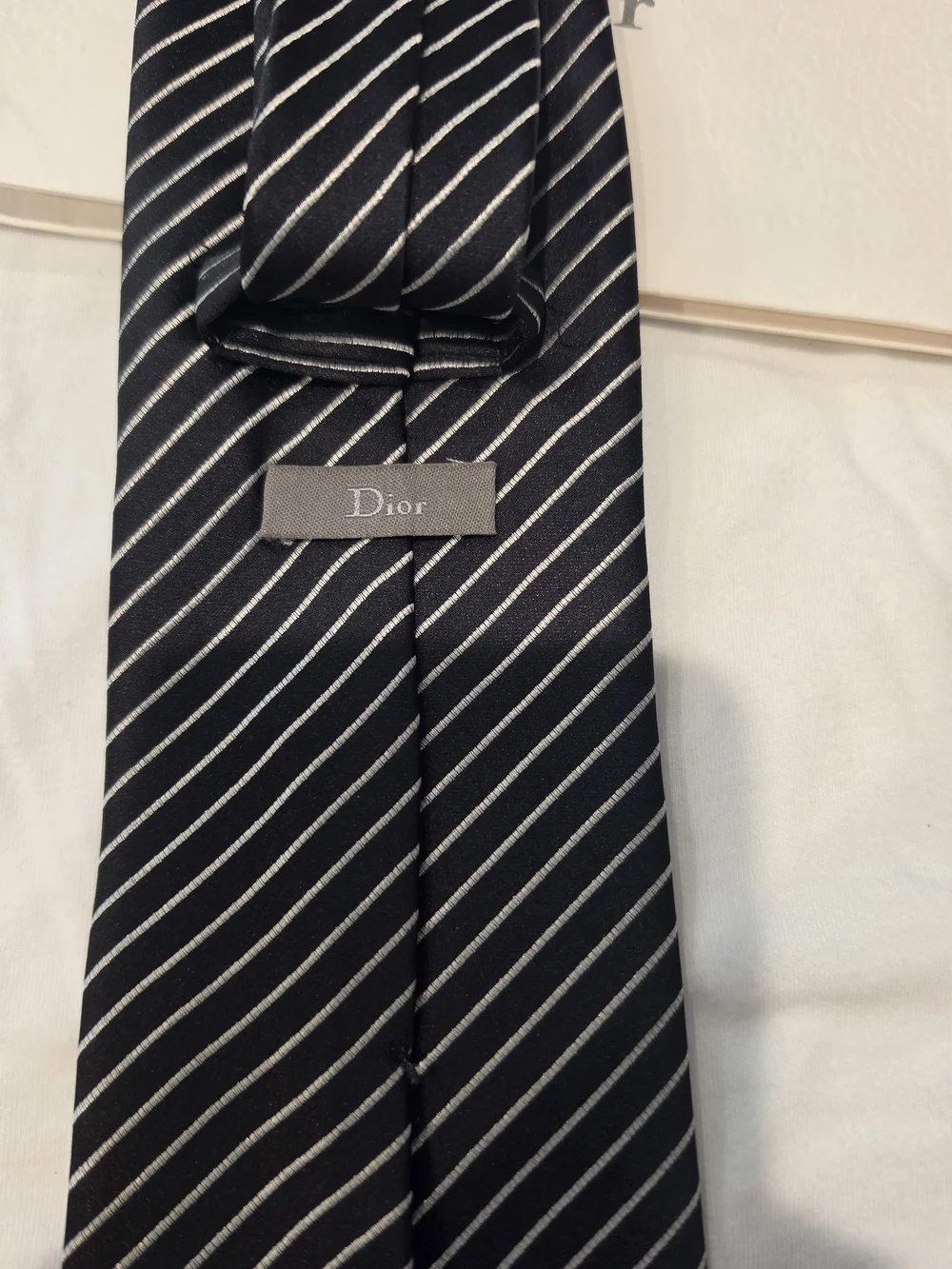 Dior Men’s Black And White Striped Silk Tie